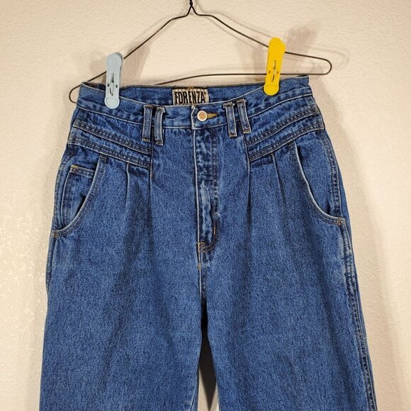 VTG Forenza Womens Jeans Size 12 High-Waisted Mom Jeans Classic Blue Denim Pleat - Picture 3 of 9